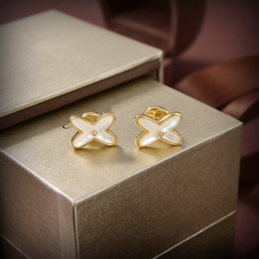 [Everoly JW]JEUX DE WHITE MOP GOLD DIAMOND EARRINGS