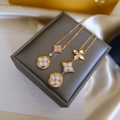 [Everoly JW]COLOR BLOSSOM LARIAT NECKLACE PINK GOLD WHITE MOTHER PEARL AND DIAMOND