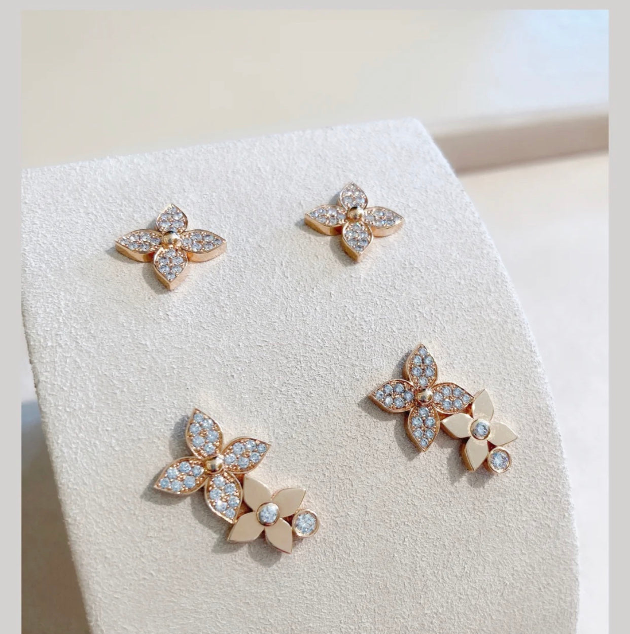 [Everoly JW]STAR BLOSSOM STUD EARRINGS PINK GOLD DIAMONDS