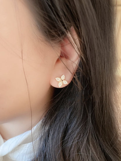 [Everoly JW]STAR BLOSSOM STUD EARRINGS PINK GOLD DIAMONDS
