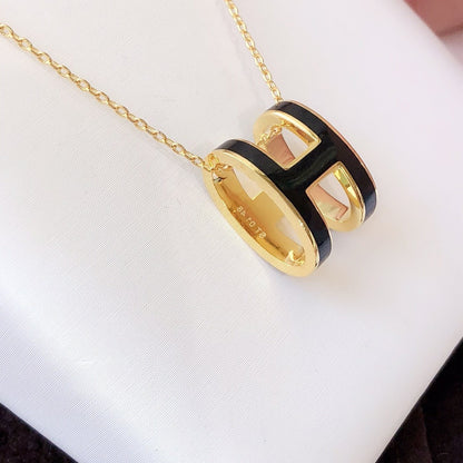 [Everoly JW]HM CLIC BLACK ENAMEL GOLD NECKLACE