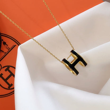 [Everoly JW]HM CLIC BLACK ENAMEL GOLD NECKLACE
