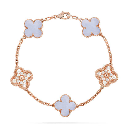[Everoly JW]  CLOVER 5 MOTIF PURPLE CHALCEDONY BRACELET COLLECTION
