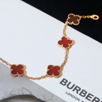 [Violet JW]CLOVER 5 MOTIFS RED AGATE  BRACELET