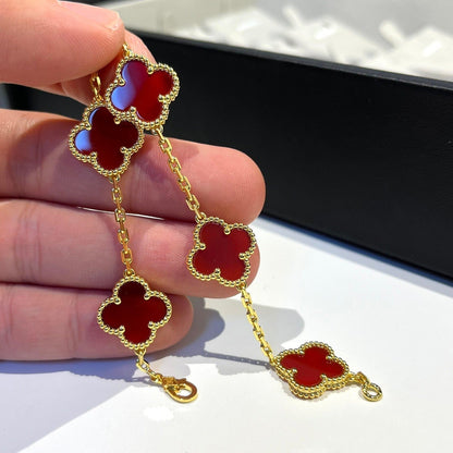[Violet JW]CLOVER 5 MOTIFS RED AGATE  BRACELET