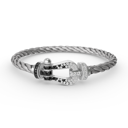 [Everoly JW]FORCE GROSSES HUFEISEN-ARMBAND MIT SCHWARZEN WEISSEN DIAMANTEN, SILBER