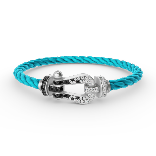 [Everoly JW]FORCE GROSSES HUFEISEN-ARMBAND MIT SCHWARZEN WEISSEN DIAMANTEN, SILBER