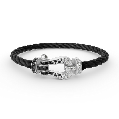 [Everoly JW]FORCE GROSSES HUFEISEN-ARMBAND MIT SCHWARZEN WEISSEN DIAMANTEN, SILBER