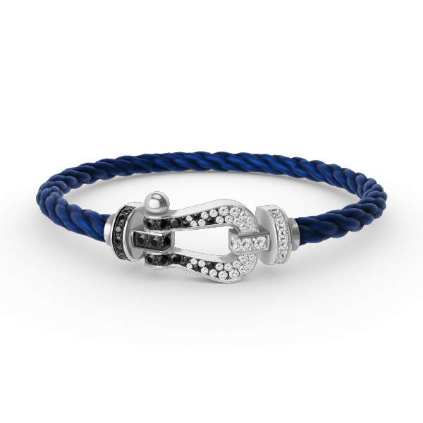 [Everoly JW]FORCE GROSSES HUFEISEN-ARMBAND MIT SCHWARZEN WEISSEN DIAMANTEN, SILBER