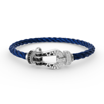 [Everoly JW]FORCE GROSSES HUFEISEN-ARMBAND MIT SCHWARZEN WEISSEN DIAMANTEN, SILBER