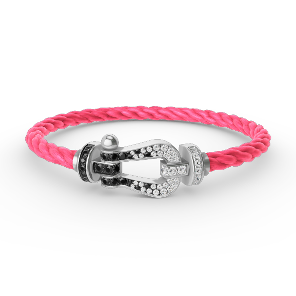 [Everoly JW]FORCE GROSSES HUFEISEN-ARMBAND MIT SCHWARZEN WEISSEN DIAMANTEN, SILBER