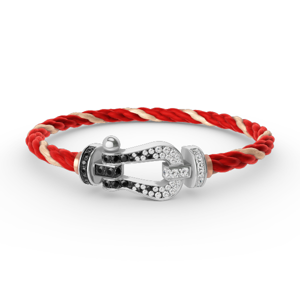 [Everoly JW]FORCE GROSSES HUFEISEN-ARMBAND MIT SCHWARZEN WEISSEN DIAMANTEN, SILBER