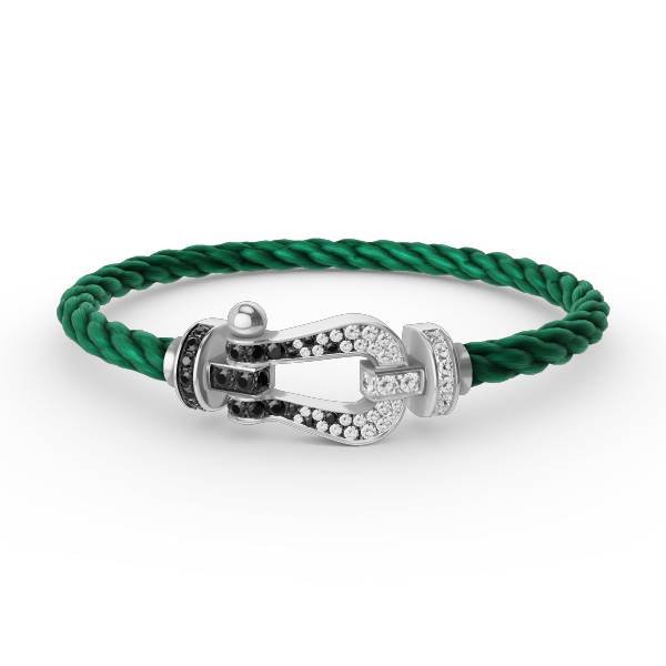 [Everoly JW]FORCE GROSSES HUFEISEN-ARMBAND MIT SCHWARZEN WEISSEN DIAMANTEN, SILBER
