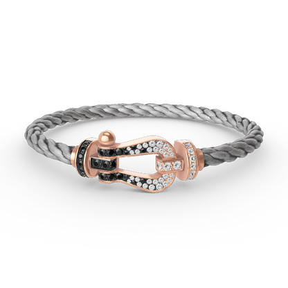 [Everoly JW]FORCE GROSSES HUFEISENARMBAND MIT SCHWARZ-WEISSEN DIAMANTEN UND ROSÉGOLD
