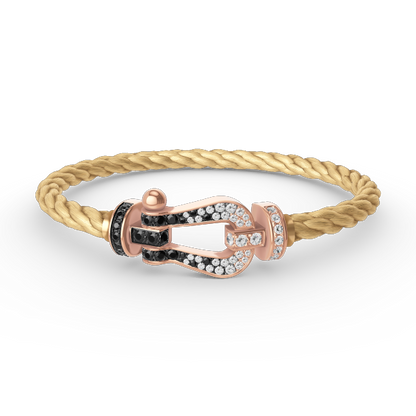 [Everoly JW]FORCE GROSSES HUFEISENARMBAND MIT SCHWARZ-WEISSEN DIAMANTEN UND ROSÉGOLD