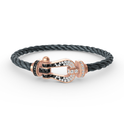 [Everoly JW]FORCE GROSSES HUFEISENARMBAND MIT SCHWARZ-WEISSEN DIAMANTEN UND ROSÉGOLD