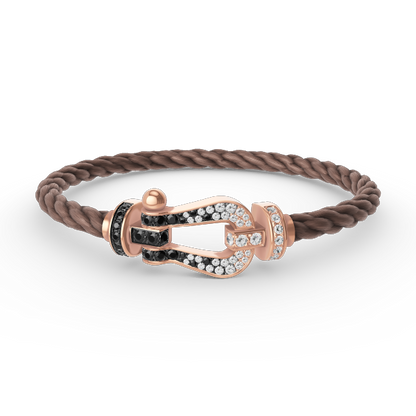[Everoly JW]FORCE GROSSES HUFEISENARMBAND MIT SCHWARZ-WEISSEN DIAMANTEN UND ROSÉGOLD