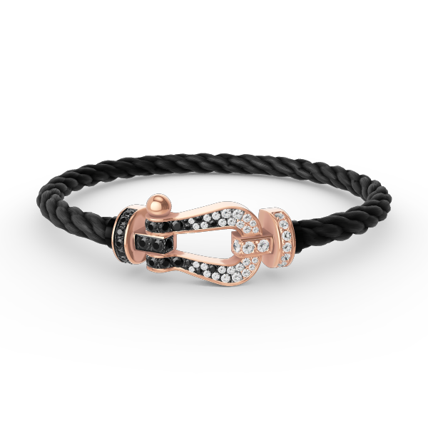 [Everoly JW]FORCE GROSSES HUFEISENARMBAND MIT SCHWARZ-WEISSEN DIAMANTEN UND ROSÉGOLD
