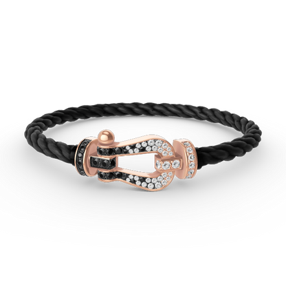 [Everoly JW]FORCE GROSSES HUFEISENARMBAND MIT SCHWARZ-WEISSEN DIAMANTEN UND ROSÉGOLD