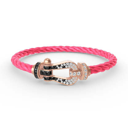 [Everoly JW]FORCE GROSSES HUFEISENARMBAND MIT SCHWARZ-WEISSEN DIAMANTEN UND ROSÉGOLD