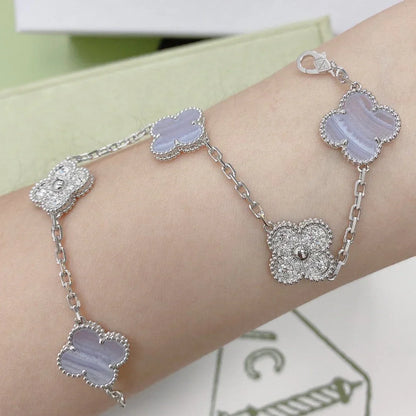 [Everoly JW]  CLOVER 5 MOTIF PURPLE CHALCEDONY BRACELET COLLECTION