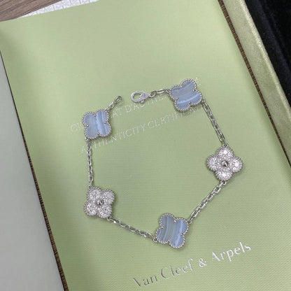 [Everoly JW]  CLOVER 5 MOTIF PURPLE CHALCEDONY BRACELET COLLECTION