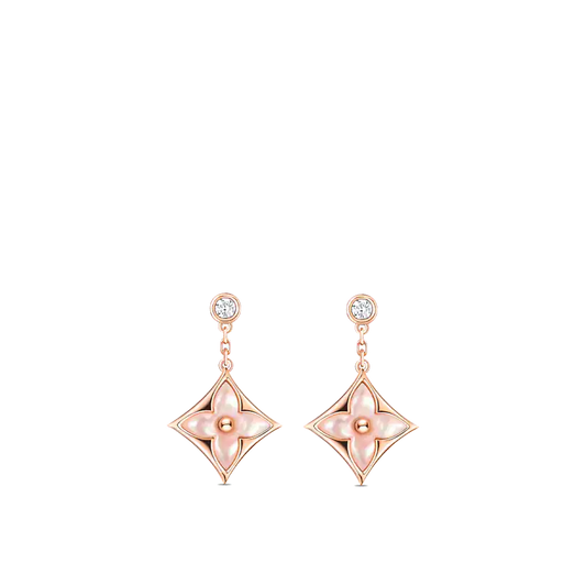 [Everoly JW]DOUBLE STAR PINK GOLD MOP DROP EARRINGS