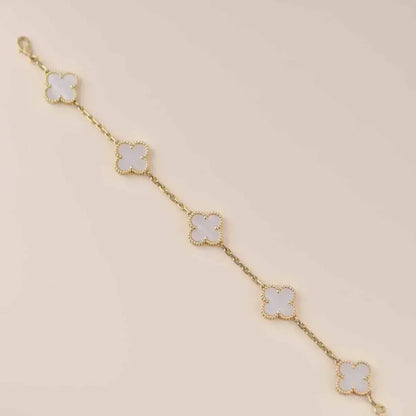 [Everoly JW] CLOVER WHITE PEARL MOP 5 MOTIF BRACELET COLLECTION