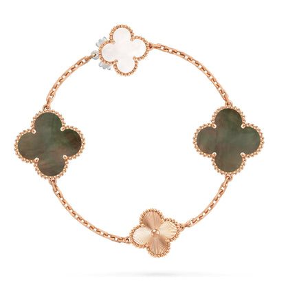 [Everoly JW]DETACHABLE CLOVER 15(11+4) FLOWER ROSE GOLD NECKLACE SET
