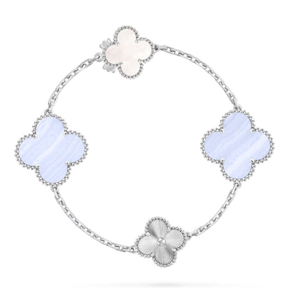 [Everoly JW]DETACHABLE CLOVER 15(11+4) FLOWER SILVER NECKLACE SET