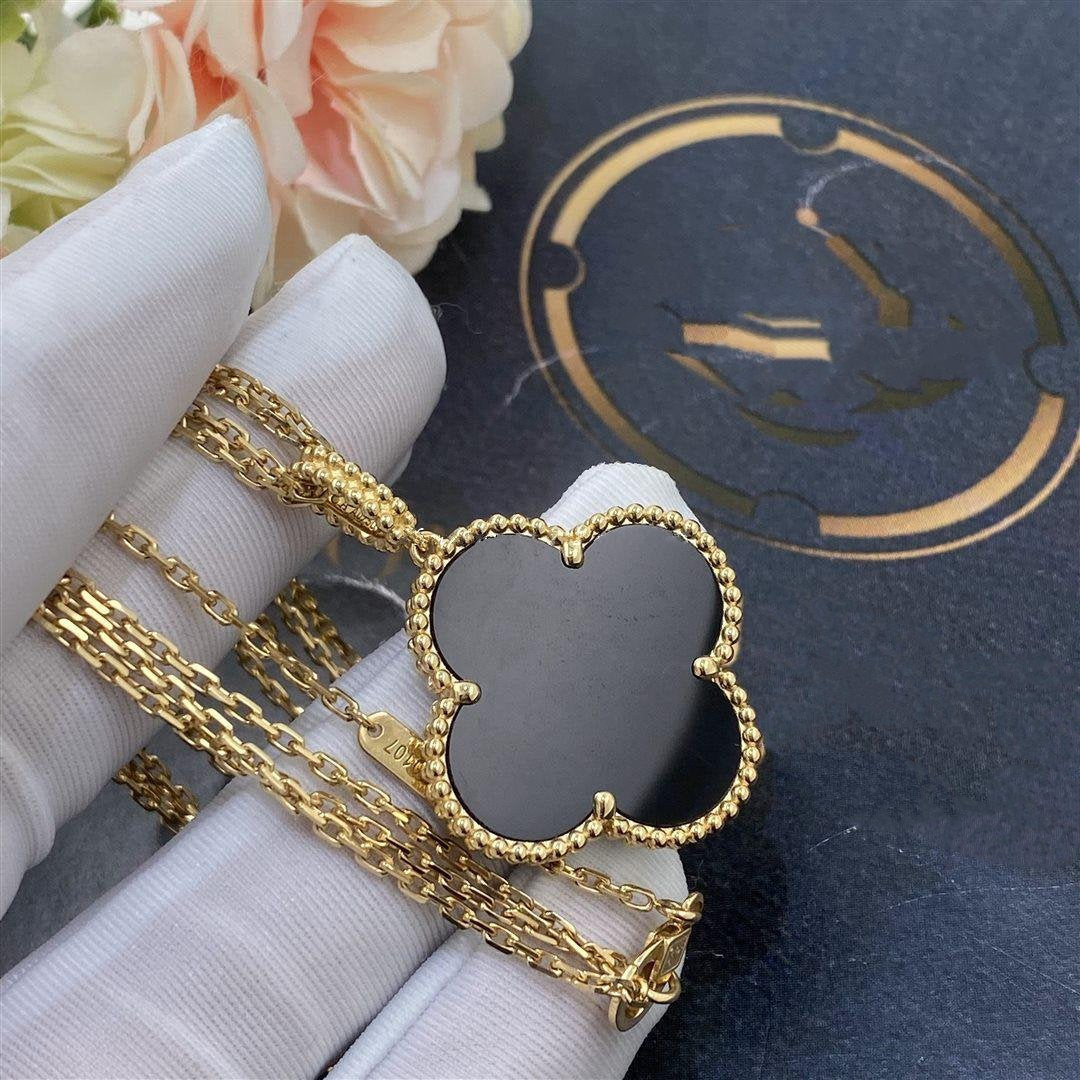 [Everoly JW]CLOVER 25MM GOLD ONYX GROßE KLEEKETTE