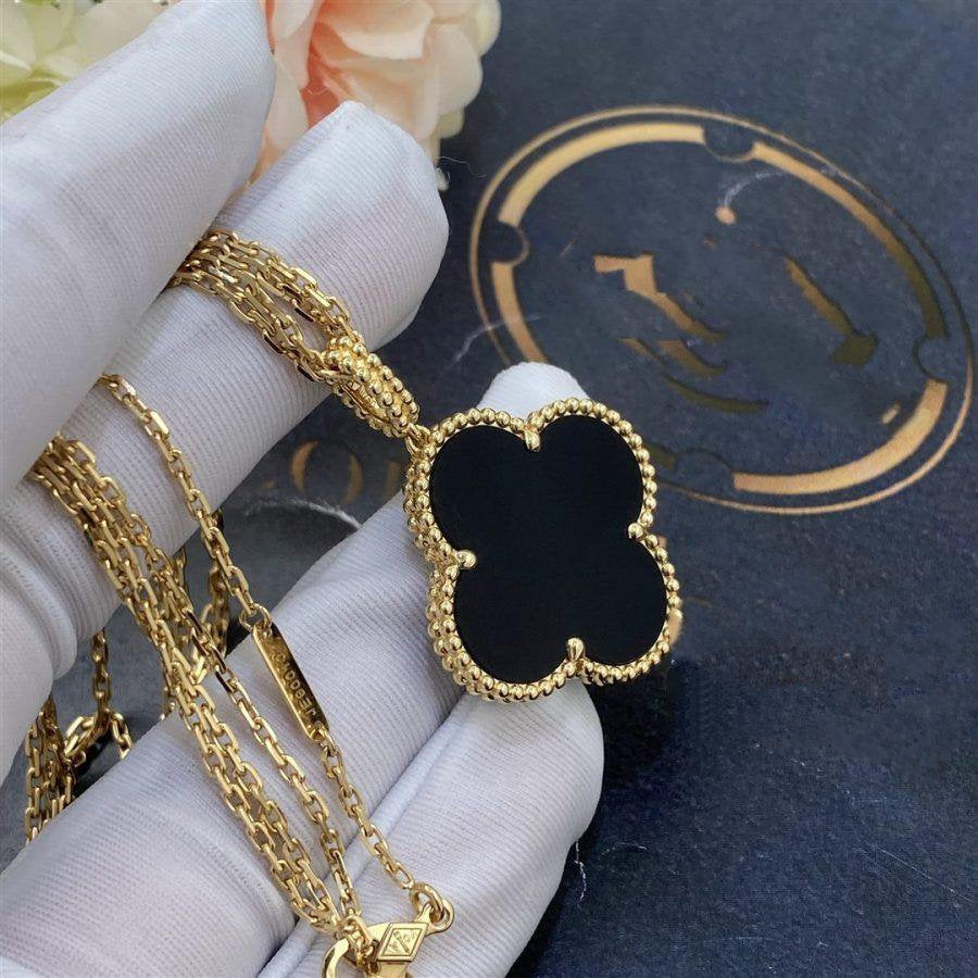 [Everoly JW]CLOVER 25MM GOLD ONYX GROßE KLEEKETTE