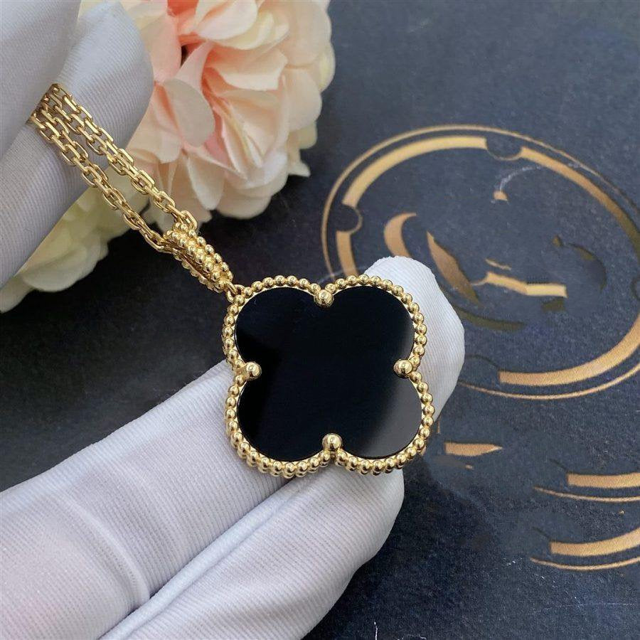 [Everoly JW]CLOVER 25MM GOLD ONYX GROßE KLEEKETTE