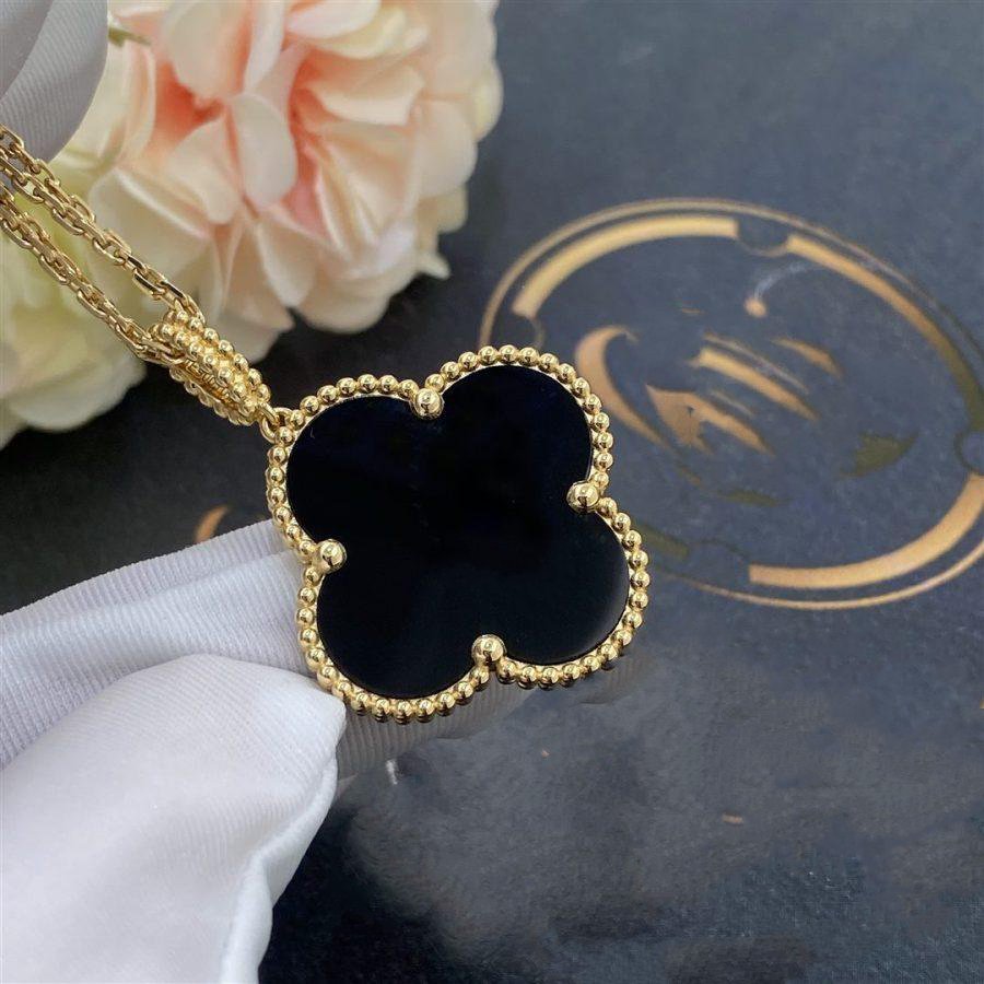 [Everoly JW]CLOVER 25MM GOLD ONYX GROßE KLEEKETTE