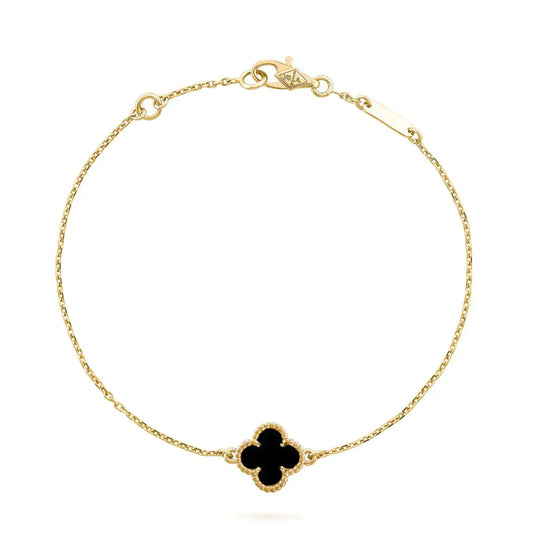 [Everoly JW]CLOVER ONYX SINGLE FLOWER BRACELET