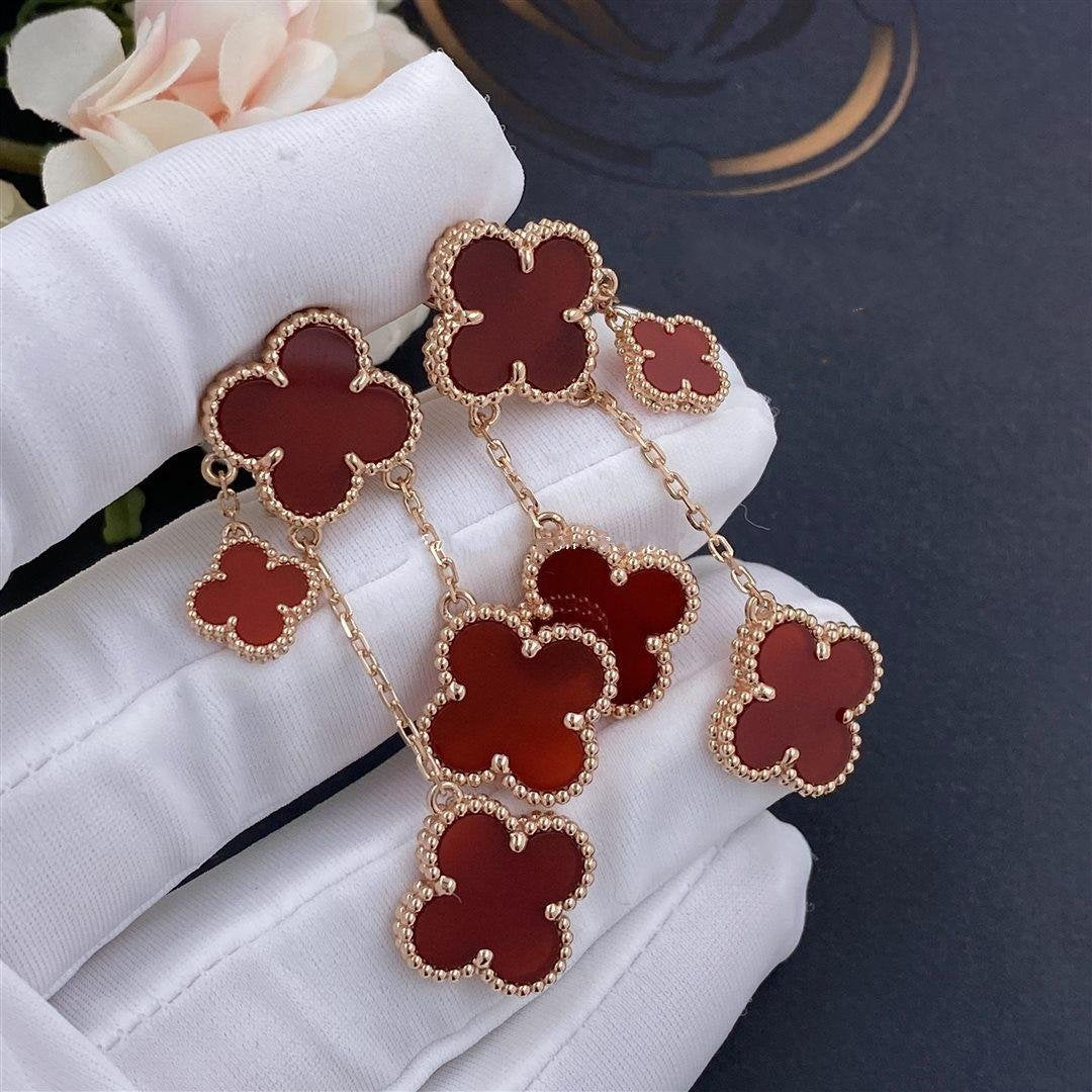 [Everoly JW]CLOVER EARRINGS CARNELIAN 4 MOTIFS PINK GOLD