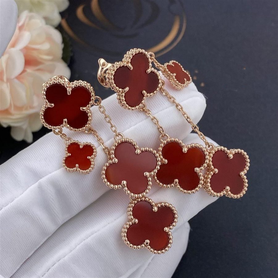 [Everoly JW]CLOVER EARRINGS CARNELIAN 4 MOTIFS PINK GOLD