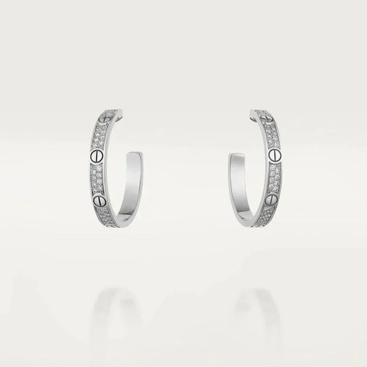 [Everoly JW]LOVE DIAMOND SILVER HOOP EARRINGS