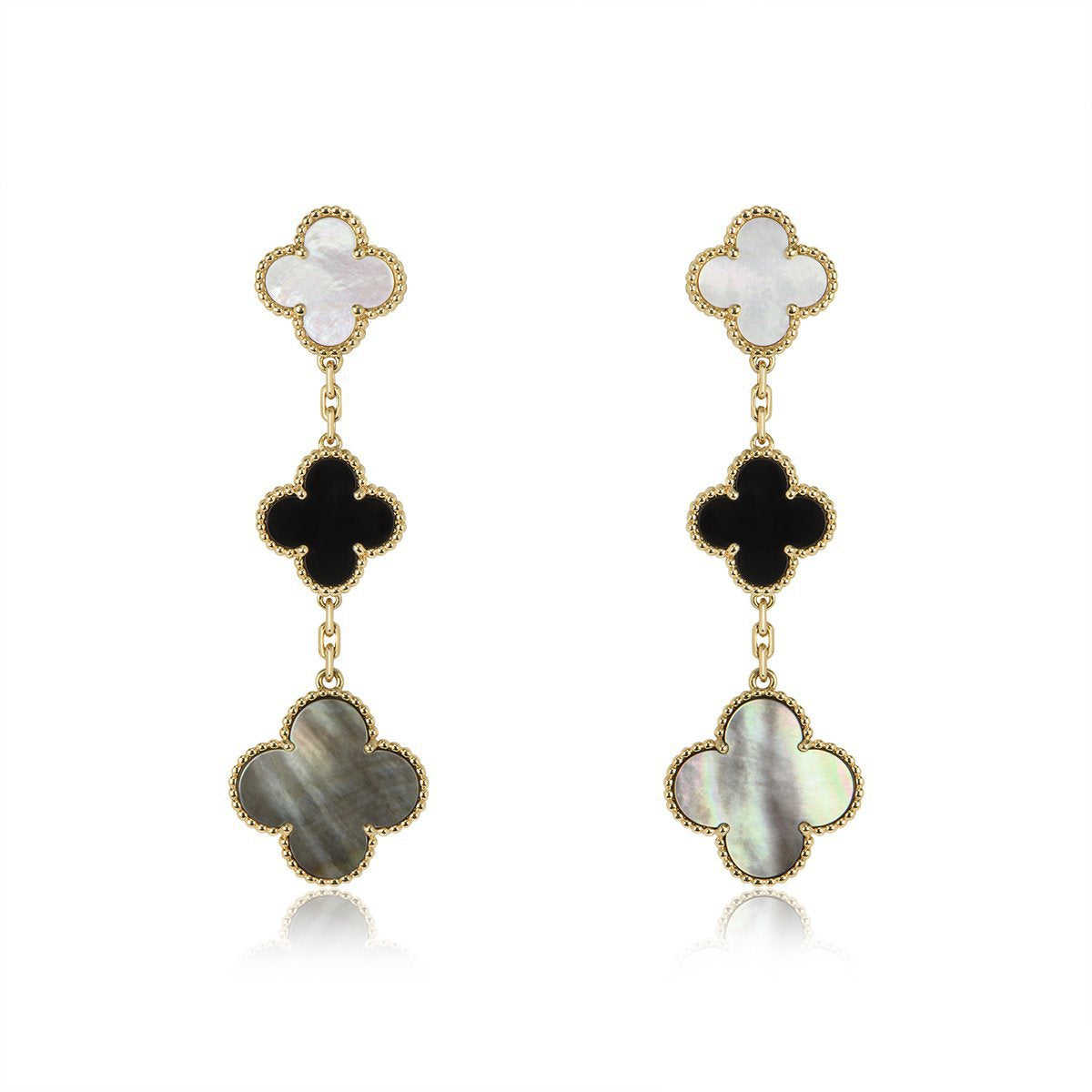 [Everoly JW]CLOVER EARRINGS GOLD ONYX MOP 3 MOTIF